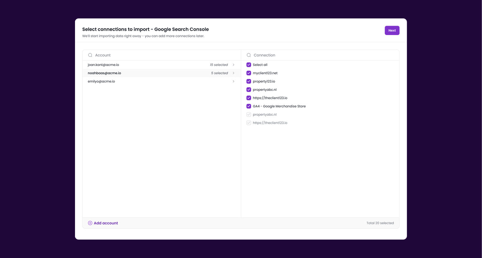 Bulk account and connection setup