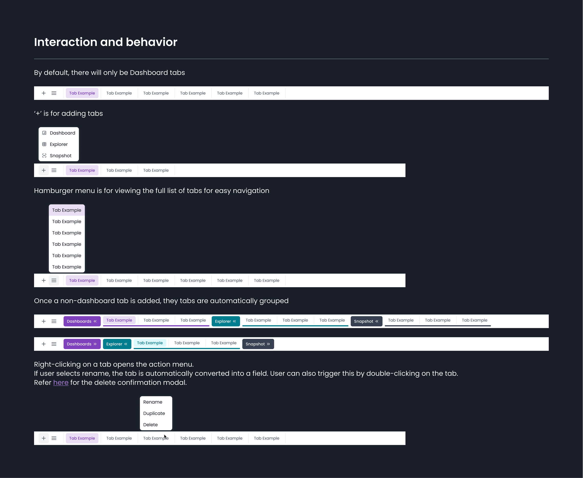 Dashboard tabs guidelines