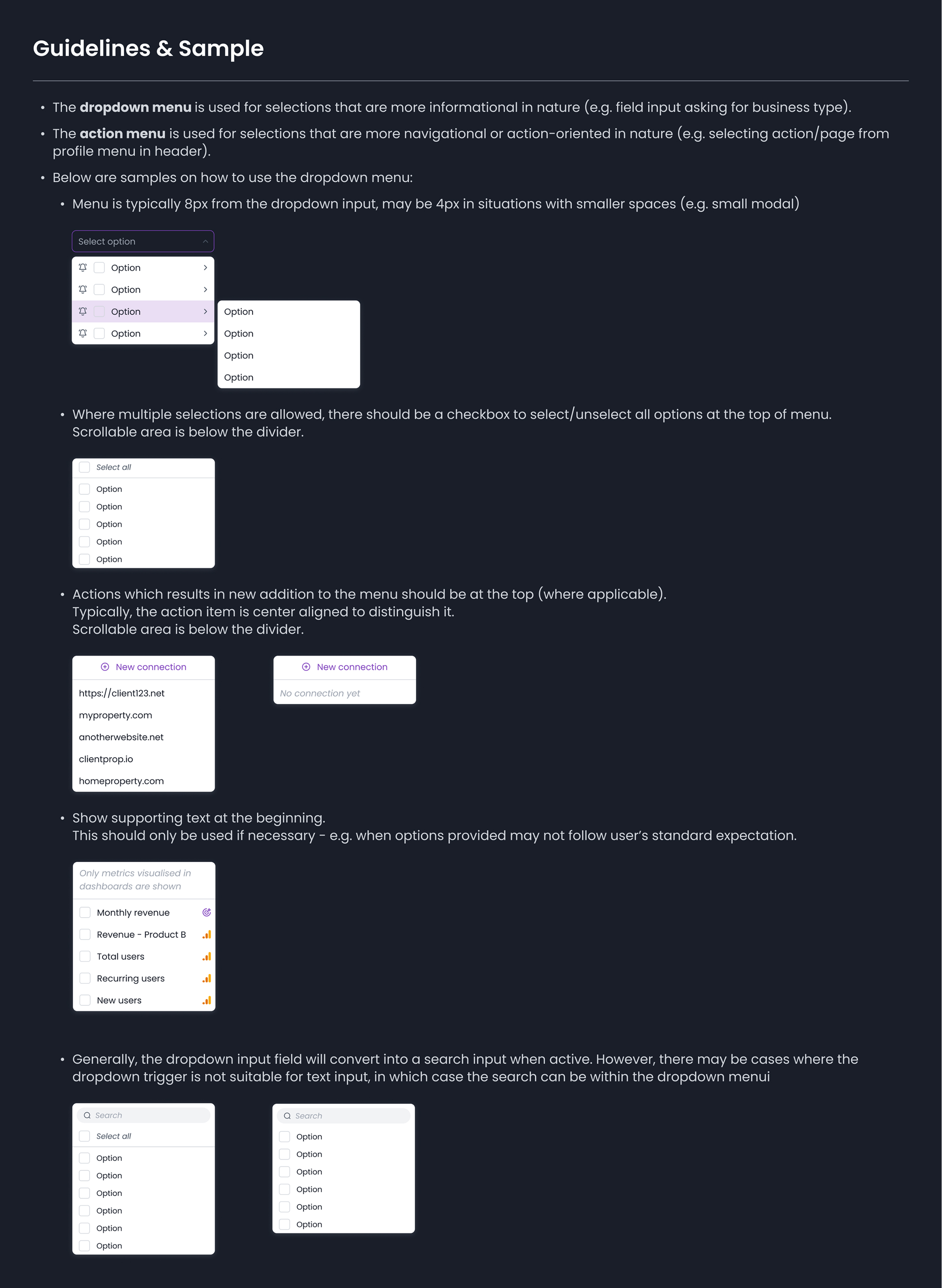 Dropdown menu guidelines